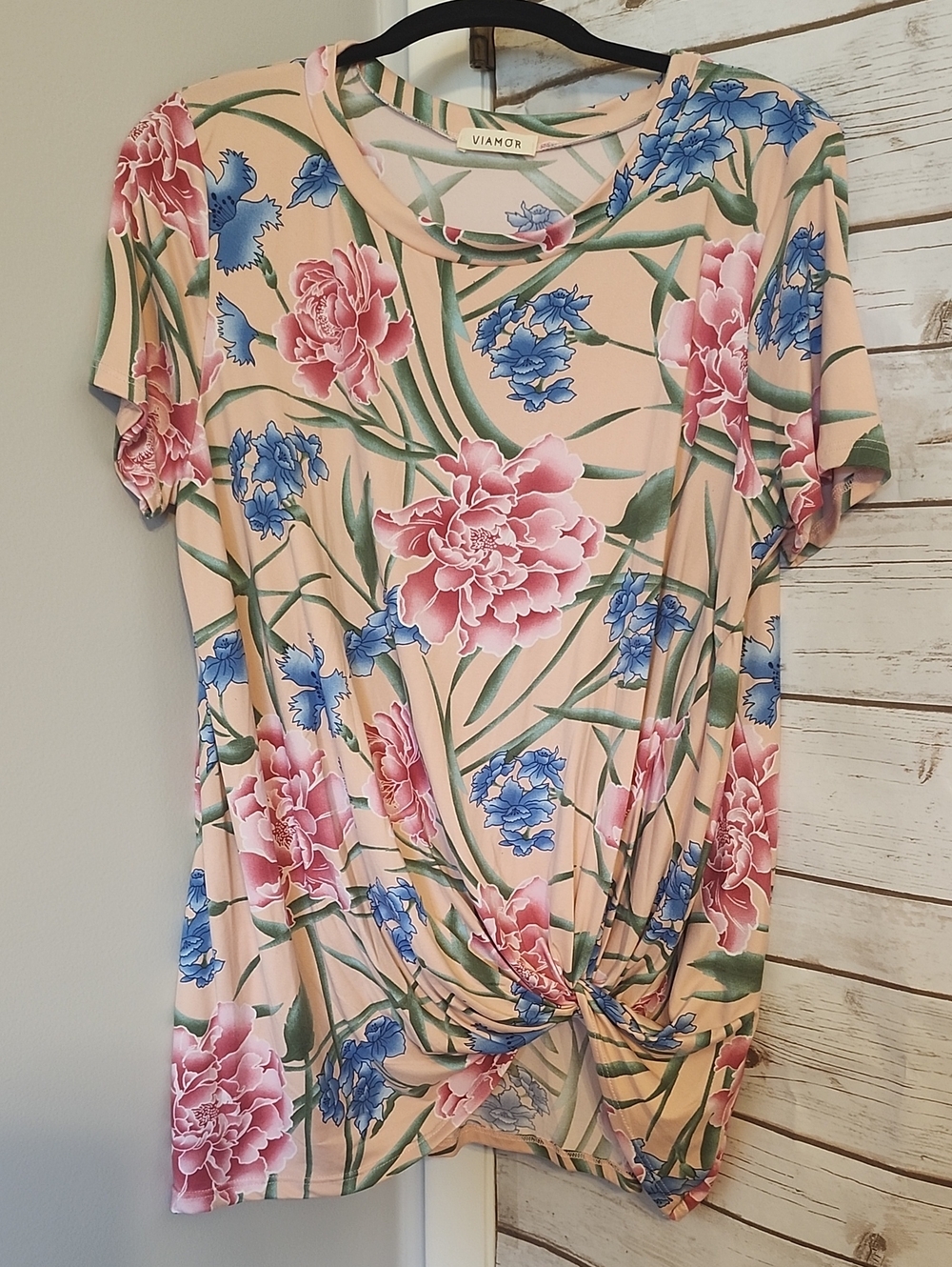 Pink Floral Knot-Front Women's Top -NEW